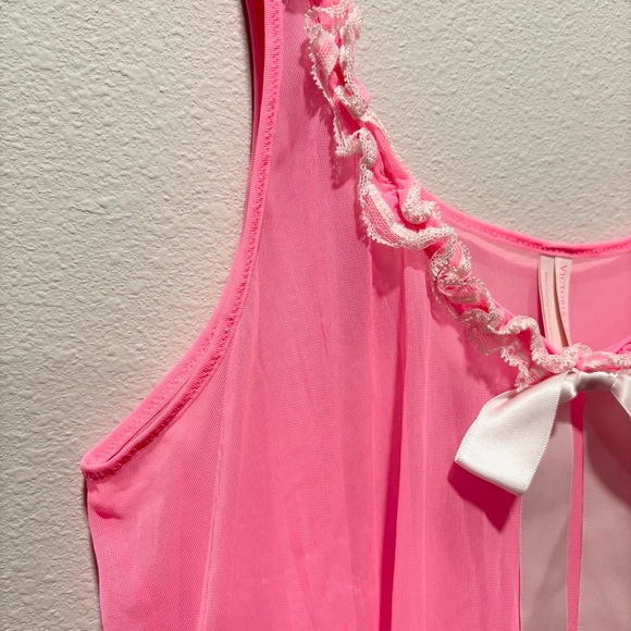 Victoria’s Secret Pink Chemise Nightie Size L Ruffle Trim Lingerie Sheer - Picture 4 of 11